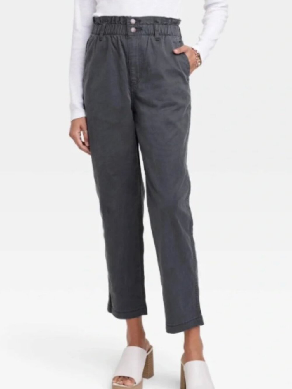 Universal Thread High-Rise Paperbag Waist Tapered Ankle Pants Charcoal Gray 24